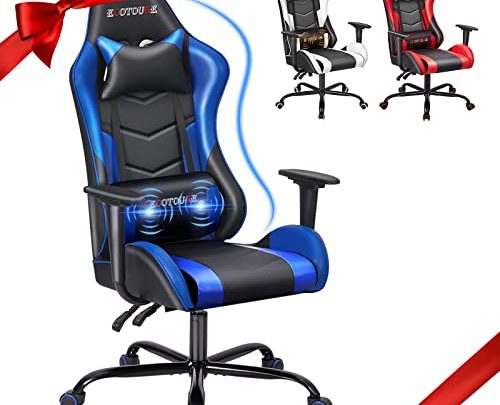 ECOTOUGE PC Gaming Chair with Headrest and Lumbar Pillow Massage Ergonomic Office Desk Chair Racing PU Leather Recliner Swivel Rocker,…