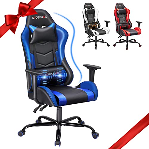 ECOTOUGE PC Gaming Chair with Headrest and Lumbar Pillow Massage Ergonomic Office Desk Chair Racing PU Leather Recliner Swivel Rocker,…