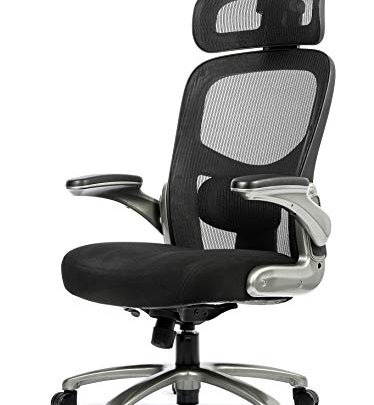 OFFICE FACTOR 500 Lbs Rated Ergonomic Big and Tall Office Chair Flip-Up arms, Mesh Office Chair, Swivel Office Chair with…