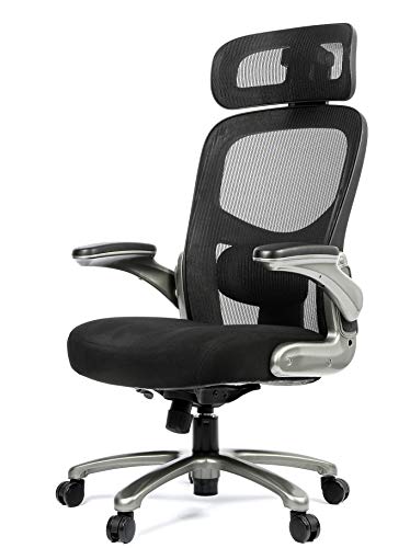 OFFICE FACTOR 500 Lbs Rated Ergonomic Big and Tall Office Chair Flip-Up arms, Mesh Office Chair, Swivel Office Chair with…