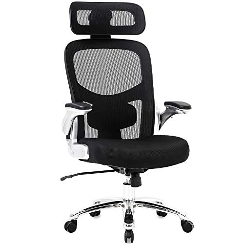 Big and Tall Office Chair 500lbs Wide Seat Executive Desk Chair with Lumbar Support Flip UP Arms Headrest High Back…