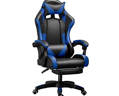 Gaming Chair Computer Chair with Footrest and Lumbar Support Ergonomic High Back Computer Chair with Height Adjustment, Swivel Chair (Blue)