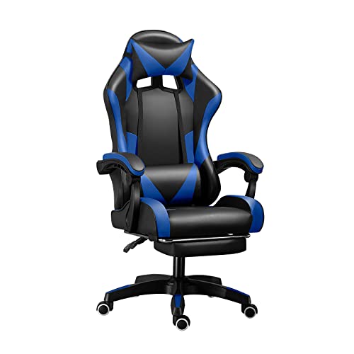 Gaming Chair Computer Chair with Footrest and Lumbar Support Ergonomic High Back Computer Chair with Height Adjustment, Swivel Chair (Blue)