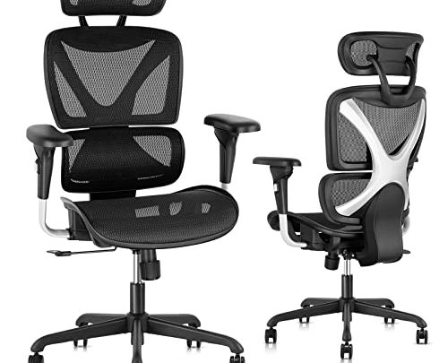 Gabrylly Ergonomic Office Chair, Large Mesh Chair with Lumbar Support, Sliding Armrest & Adjustable Headrest, High-Back Computer Desk Chair with…