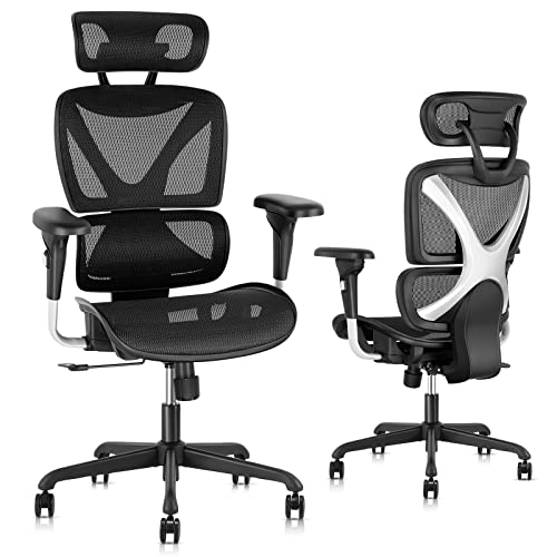 Gabrylly Ergonomic Office Chair, Large Mesh Chair with Lumbar Support, Sliding Armrest & Adjustable Headrest, High-Back Computer Desk Chair with…