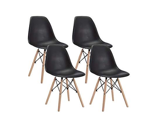 CangLong Modern Mid-Century Shell Lounge Plastic DSW Natural Wooden Legs for Kitchen, Dining, Bedroom, Living Room Side Chairs, Set of…