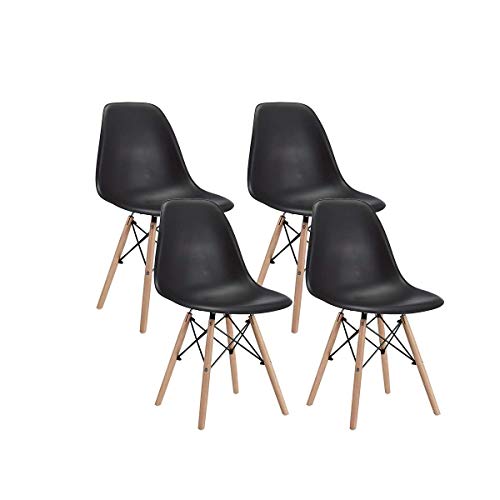 CangLong Modern Mid-Century Shell Lounge Plastic DSW Natural Wooden Legs for Kitchen, Dining, Bedroom, Living Room Side Chairs, Set of…