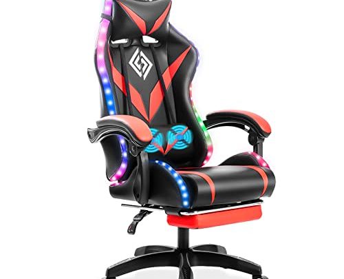 Geepro Gaming Chair with Massage and LED RGB Lights Ergonomic Computer Chair with Footrest High Back Video Game Chair with…