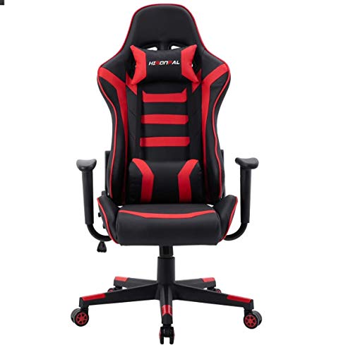 Red Gaming Racing Chair Ergonomic Reclining PU Leather Computer Chairs for Adults Teens with 3D Arms, Headrest and Back Support…