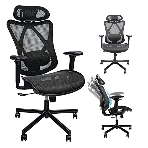 Mesh Office Chair, Ergonomic Office Chair with Adjustable Lumbar Support, Armrest, Headrest – Tilt High Back Desk Chair with Mute…
