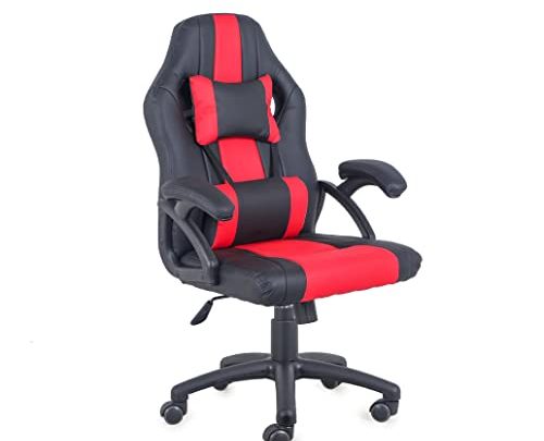 Comfty Leather Gaming Chair with High Back, Pillow Headrest and Padded Armrests, Black/Red