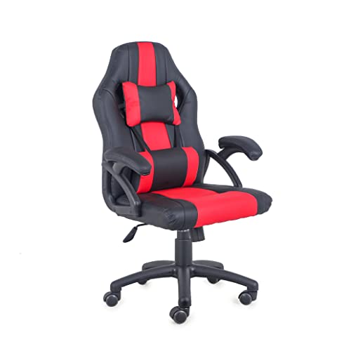 Comfty Leather Gaming Chair with High Back, Pillow Headrest and Padded Armrests, Black/Red