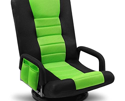 Green Gaming Floor Chair with Armrest Swivel Adjustable Floor Sofa for Adults Teens Video Game Chair Lazy Sofa