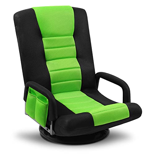 Green Gaming Floor Chair with Armrest Swivel Adjustable Floor Sofa for Adults Teens Video Game Chair Lazy Sofa