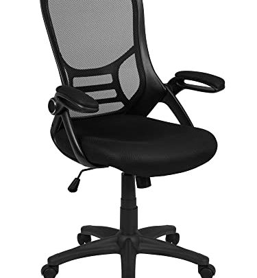 Flash Furniture High Back Black Mesh Ergonomic Swivel Office Chair with Black Frame and Flip-up Arms
