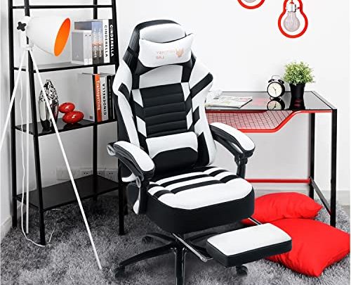 FANTASYLAB Big and Tall Gaming Chair with Footrest 400lb Gaming Chair Massage Gaming Chair Memory Foam Adjustable Tilt Back Angle…