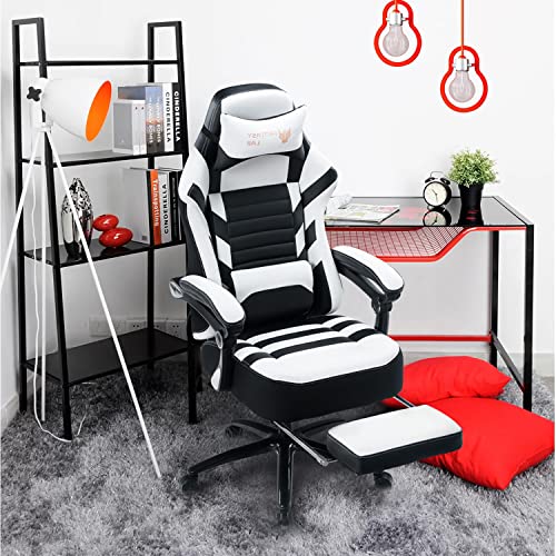 FANTASYLAB Big and Tall Gaming Chair with Footrest 400lb Gaming Chair Massage Gaming Chair Memory Foam Adjustable Tilt Back Angle…