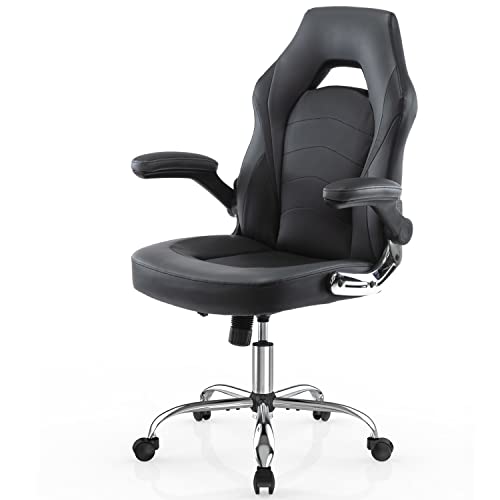 Gaming Chair, Ergonomic Office Chair Computer Desk Chair Racing Style Bonded Leather Gamer Chair, with Flip-Up Arms/Adjustable Height, Desk Chair…