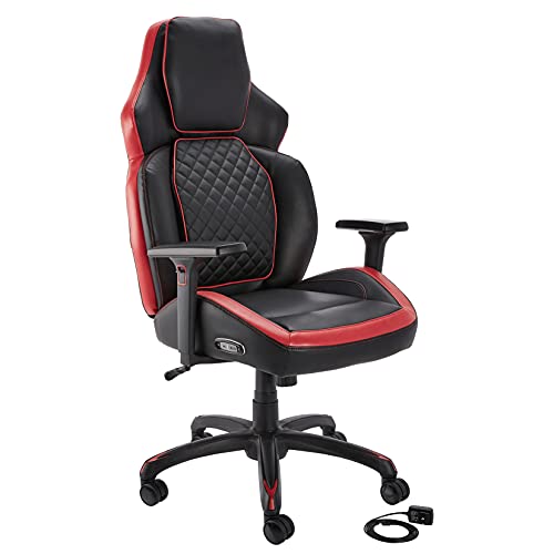 Amazon Basics Ergonomic Gaming Chair with Bluetooth Speakers and Built-in Mic, Push-Button Height Control – Red