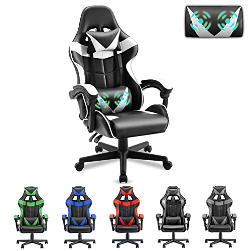Soontrans Gaming Chairs White with Massage,Ergonomic Gamer Chair,Racing Game Chair,PC Computer Chair with High-Back,Adjustable Headrest and Lumbar Support (Polar White)