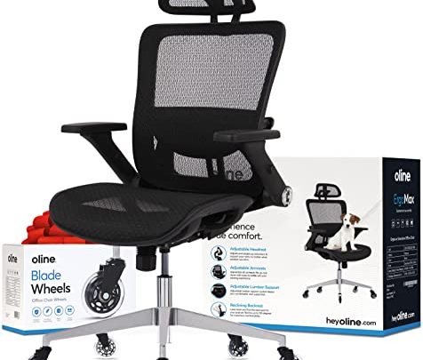 Oline ErgoMax Ergonomic Office Chair – Rolling Home Desk Chair with 4D Adjustable Flip Armrests, 3D Adjustable Lumbar Support and…