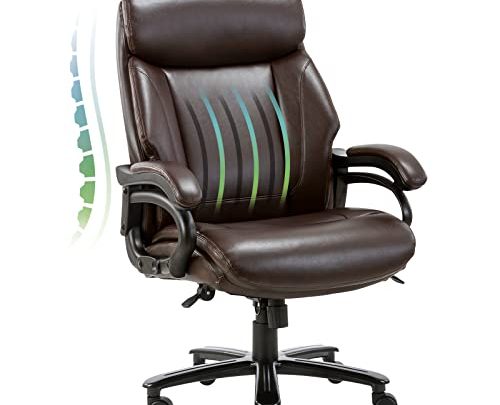 Big and Tall Office Chair 400lbs-Heavy Duty Executive Desk Chair, High Back Ergonomic Leather Computer Chair with Tilt Rock&Tension, Padded…
