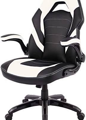 AFO Gaming Office Chair for Adults Flip-up Armrest, Racing Style, PU Leather, High Back, White