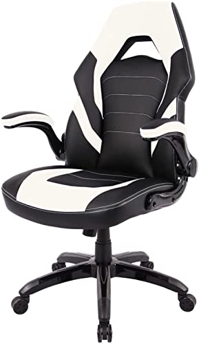 AFO Gaming Office Chair for Adults Flip-up Armrest, Racing Style, PU Leather, High Back, White
