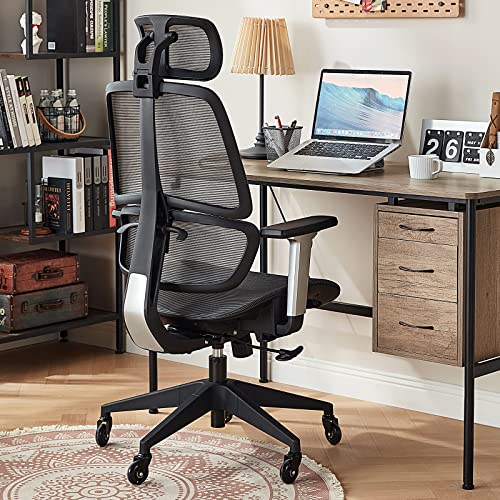 LINSY HOME Ergonomic Office Chair, Mesh Computer Chair for Home Office, High Back Desk Chair with Lumbar Support, Grey
