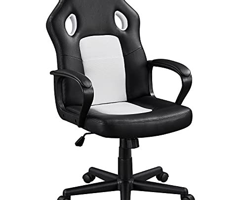 Yaheetech Video Game Chairs Racing Style Chair Lumbar Support Ergonomic high Back Chair Swivel Adjustable Chair w/Armrest, White