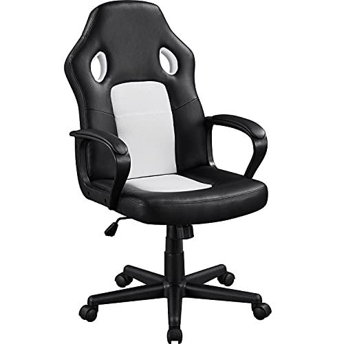 Yaheetech Video Game Chairs Racing Style Chair Lumbar Support Ergonomic high Back Chair Swivel Adjustable Chair w/Armrest, White