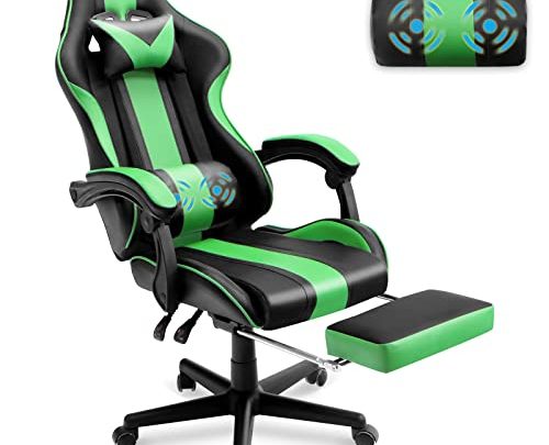 Ferghana Green Gaming Chair with Footrest, Ergonomic Gamer Chair,Office Computer Gaming Chairs,E-Sports Racing Game Chair with Lumbar Pillow and headrest