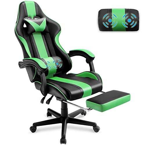 Ferghana Green Gaming Chair with Footrest, Ergonomic Gamer Chair,Office Computer Gaming Chairs,E-Sports Racing Game Chair with Lumbar Pillow and headrest