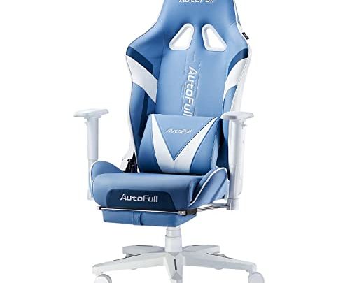 AutoFull Gaming Chair Racing Office Ergonomic High-Back Computer Chair PU Leather Desk Chair with Footrest, E-Sports Swivel Chair, Blue