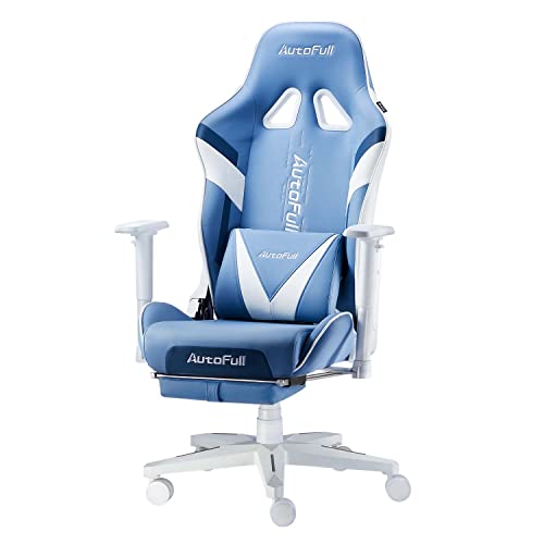 AutoFull Gaming Chair Racing Office Ergonomic High-Back Computer Chair PU Leather Desk Chair with Footrest, E-Sports Swivel Chair, Blue