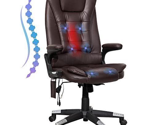 Office Chairs, Executive Office Chair, Massage Office Chair with Lumbar Heating and 6-Point Vibration,100%PU Leather Cover with Angle Lock Function…