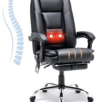 HOMREST Ergonomic Executive Office Chair, Massage Office Chair with Heated PU Leather Adjustable Height Reclining Office Chair with Foot Rest…