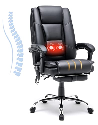 HOMREST Ergonomic Executive Office Chair, Massage Office Chair with Heated PU Leather Adjustable Height Reclining Office Chair with Foot Rest…