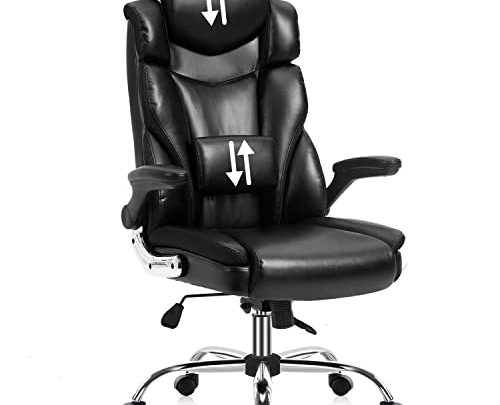 YAMASORO Ergonomic Executive Office Chair High Back Leather Computer Desk Chairs with Wheels and Flip-up Arms, Adjustable Headrest,Tilt and Lumbar…