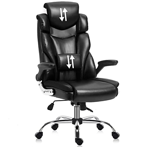 YAMASORO Ergonomic Executive Office Chair High Back Leather Computer Desk Chairs with Wheels and Flip-up Arms, Adjustable Headrest,Tilt and Lumbar…