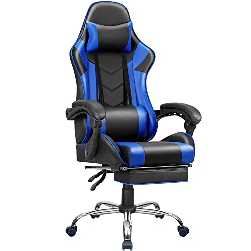 Shahoo Gaming Footrest High Back Esports Computer Racing Chairs Height Adjustable Leather Swivel Ergonomic Seat with Headrest and Lumbar Support,…