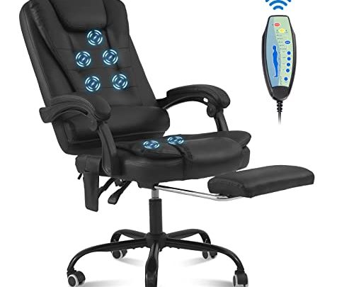 VANSPACE Ergonomic Massage Office Chair with Footrest Reclining Executive Chair Soft Leather Computer Gaming Chair with Adjustable Lumbar Support High…