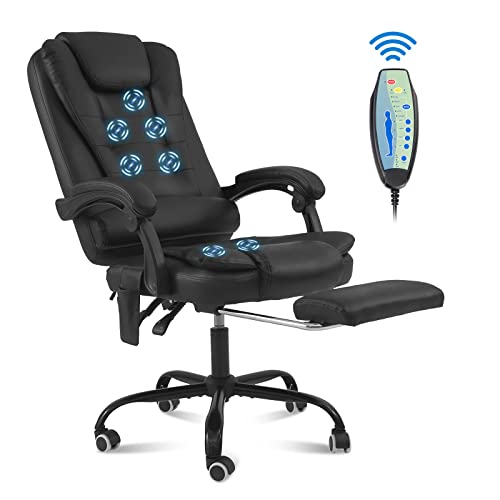 VANSPACE Ergonomic Massage Office Chair with Footrest Reclining Executive Chair Soft Leather Computer Gaming Chair with Adjustable Lumbar Support High…