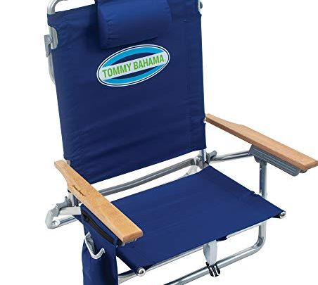 Tommy Bahama 5-Position Classic Lay Flat Folding Backpack Beach Chair, Navy