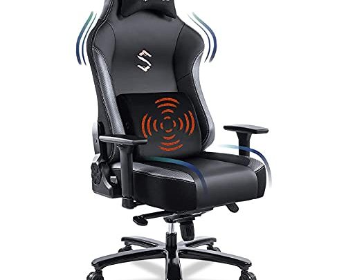 FANTASYLAB Big and Tall 400lb Massage Memory Foam Gaming Chair Adjustable Tilt, Back Angle and 3D Arms High-Back Leather Racing…