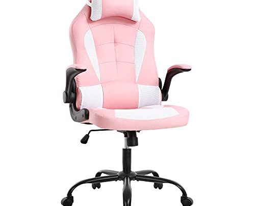 PC Gaming Chair Ergonomic Office Chair Computer Desk Chair with Armrests Headrest and Lumbar Support High Back PU Leather Executive Racing Chair for Home (Pink)