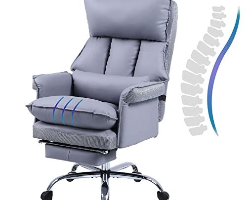 Dreamsir Office Chair, Ergonomic Home Desk Chair, Executive Office Chair with Retractable Footrest, Padded Cushion, Faux Leather, Fully Adjustable Reclining…