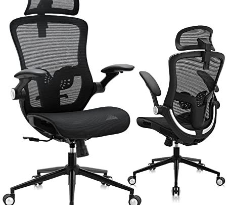 Office Chair, Ergonomic Mesh Office Chair, High Back Desk Chair with Adjustable Backrest, Flip-Up Arms, Headrest, Tilt Function, and Dynamic…