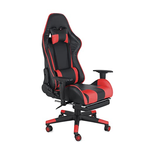COMFTY Gaming Chair with Fold-Away Footrest, Height Adjustable Gamer Chair & Support Pillows and 2D T-Armrests Deluxe Leather Reclining Office…