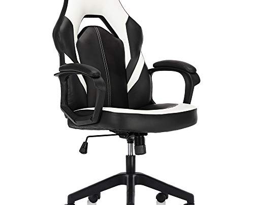 HOMEFLA Office Ergonomic Computer Gaming Desk Bonded Leather Swivel Chair Height Adjustable Cushioned Armrests, White